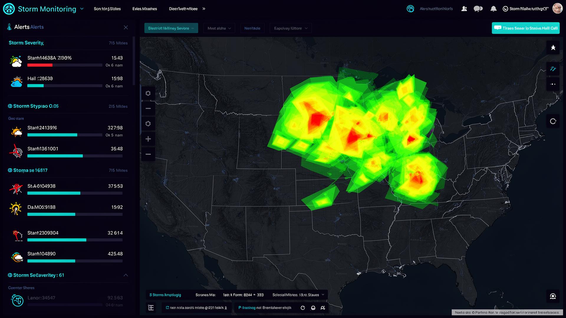 HailScout real-time storm monitoring dashboard showing NOAA alert polygons over a service territory